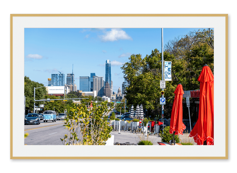 A view of the Austin skyline from South Congress Avenue